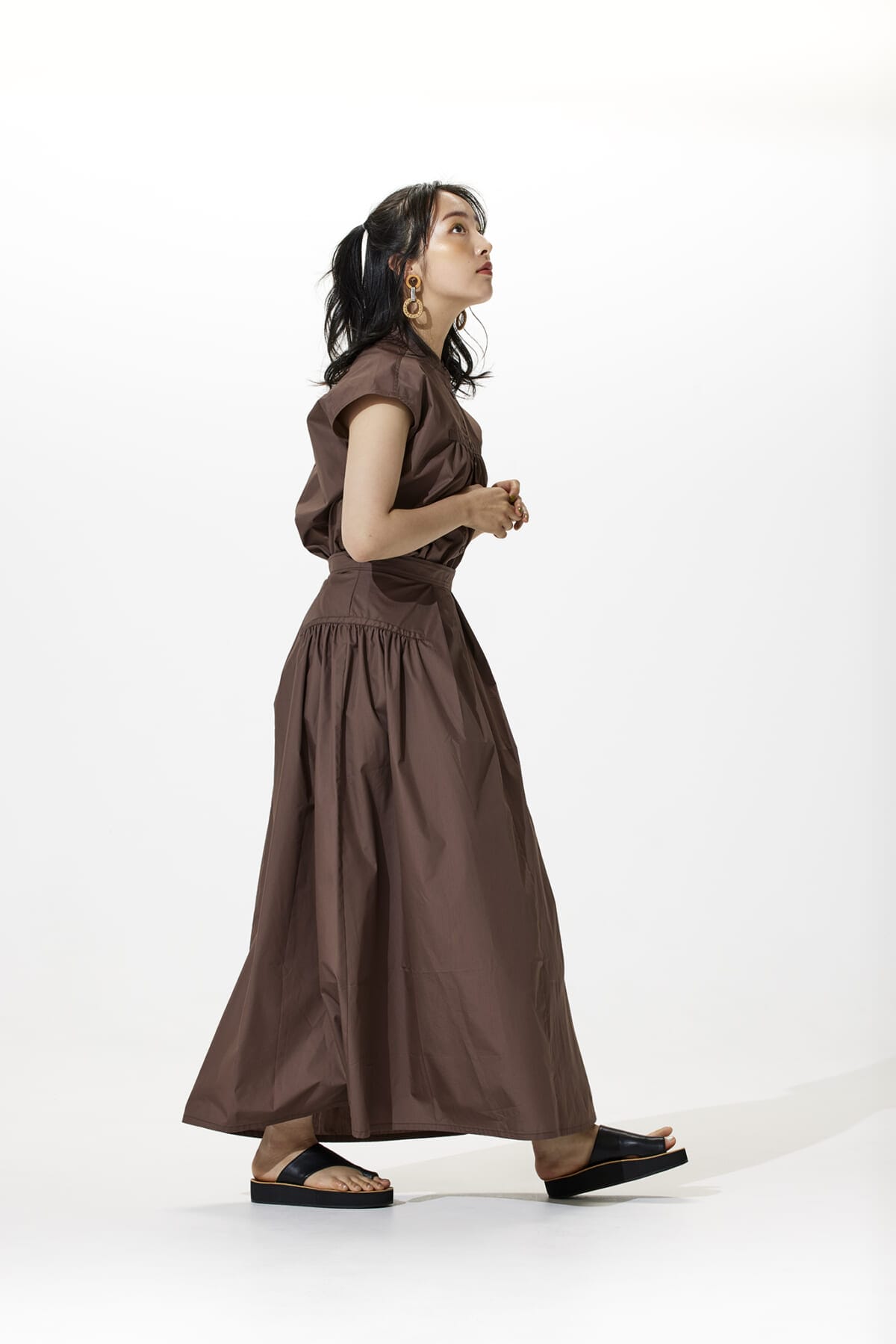 coenギャザーシャツ、ギャザースカート(ブラウン)