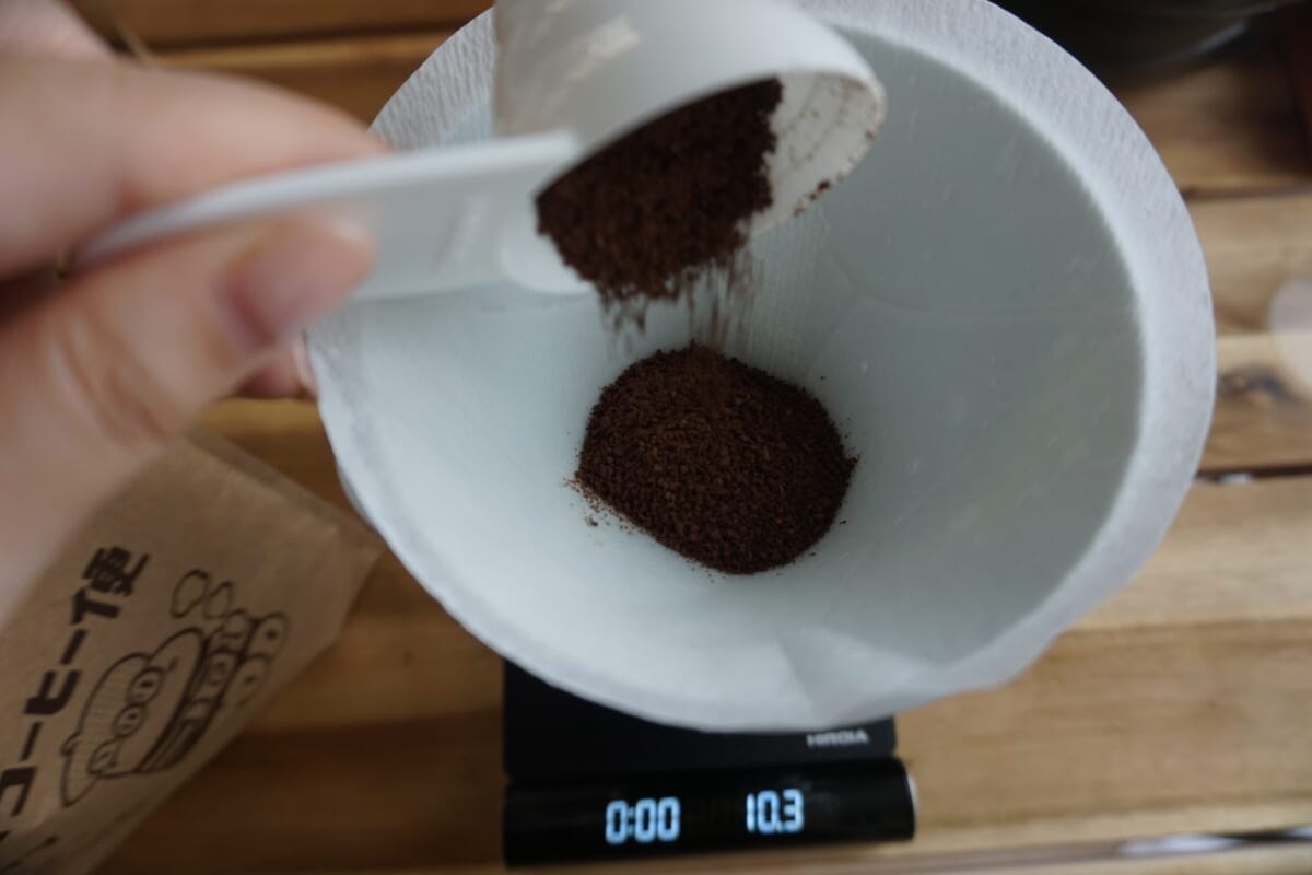 FUDGEコーヒー便のコーヒー粉を20gドリッパーへ