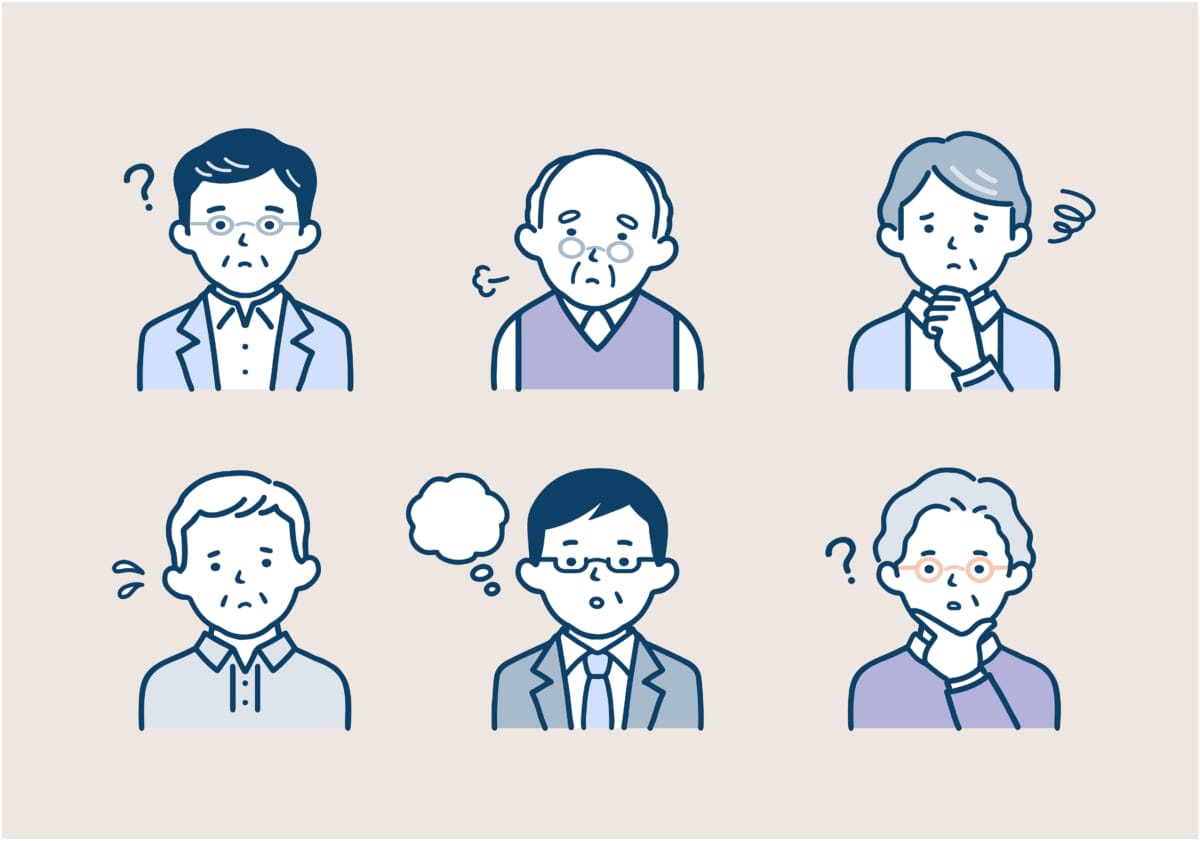 困った表情をしたシニア男性のイラスト素材セット | コーヒーステーション