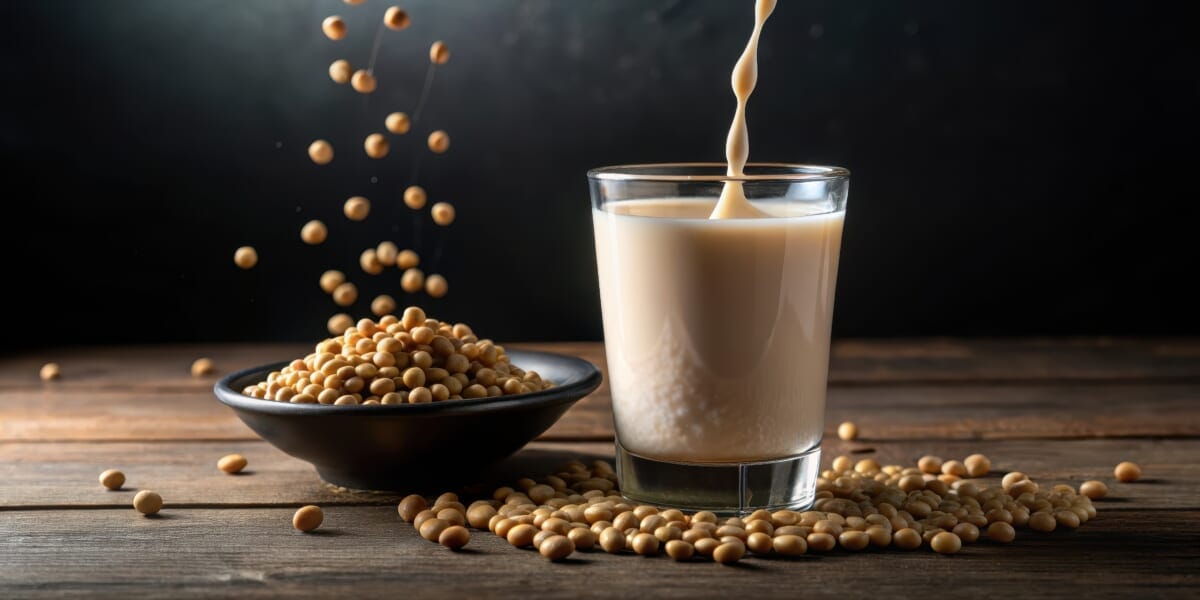 Gentle stream of soy milk flows into a glass on a dark background creating a sense of calmness and serenity kitchen setup soymilk pouring | コーヒーステーション