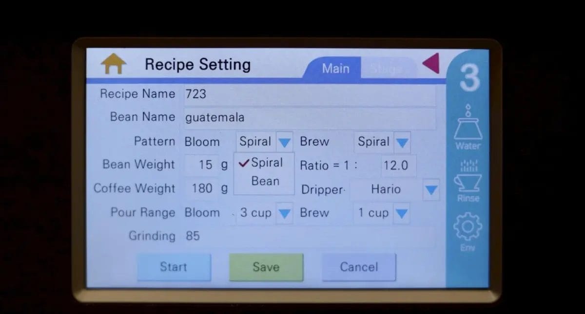 iRHEAのレシピ設定画面